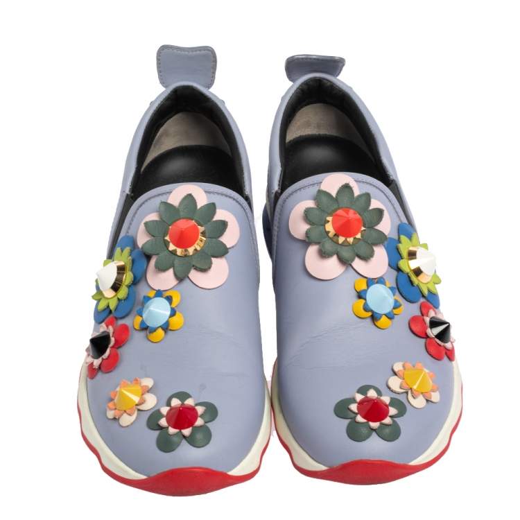 Pre Owned Fendi Lilac Leather Flowerland Slip On Sneakers Size 36