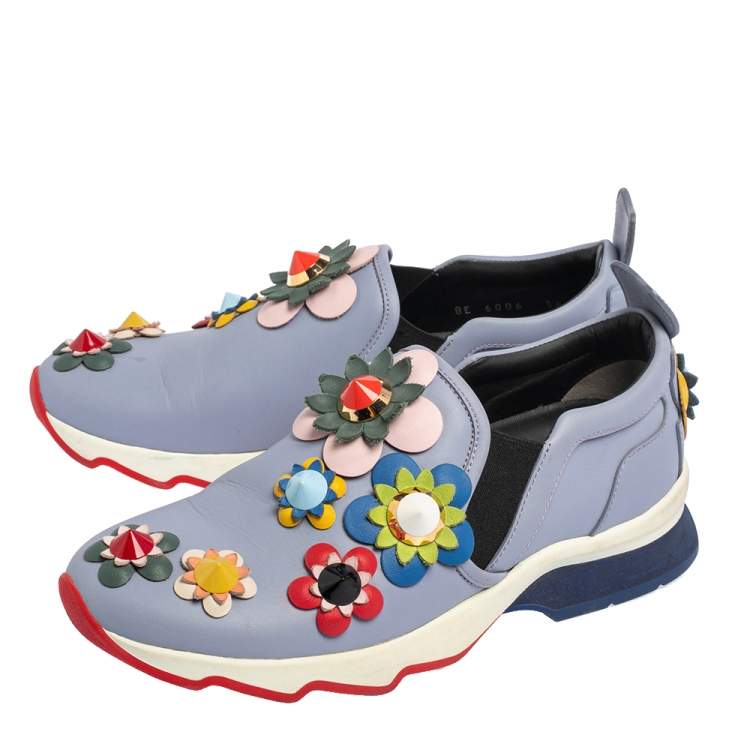 Pre Owned Fendi Lilac Leather Flowerland Slip On Sneakers Size 36