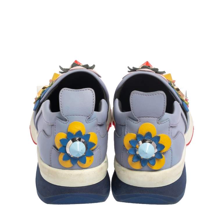 Pre Owned Fendi Lilac Leather Flowerland Slip On Sneakers Size 36