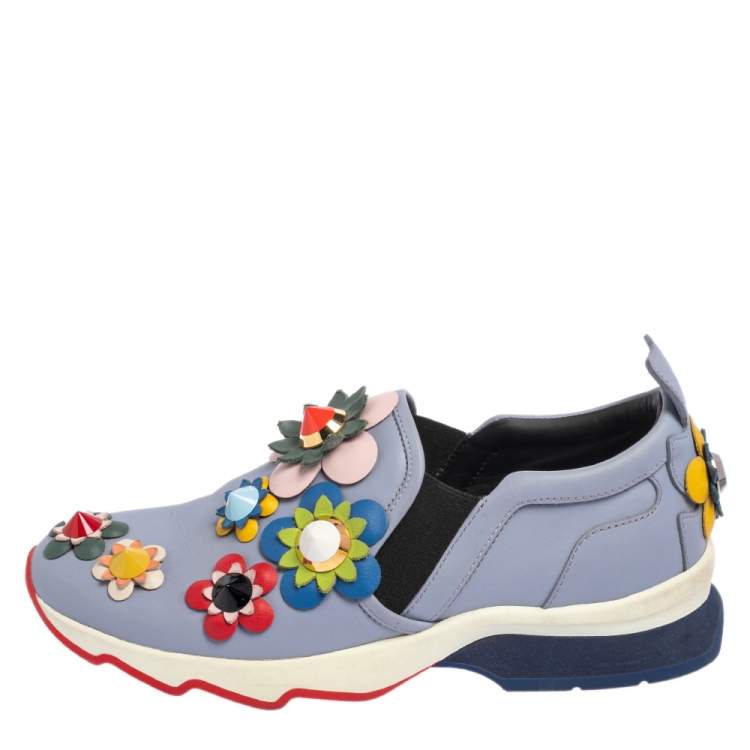 Pre Owned Fendi Lilac Leather Flowerland Slip On Sneakers Size 36