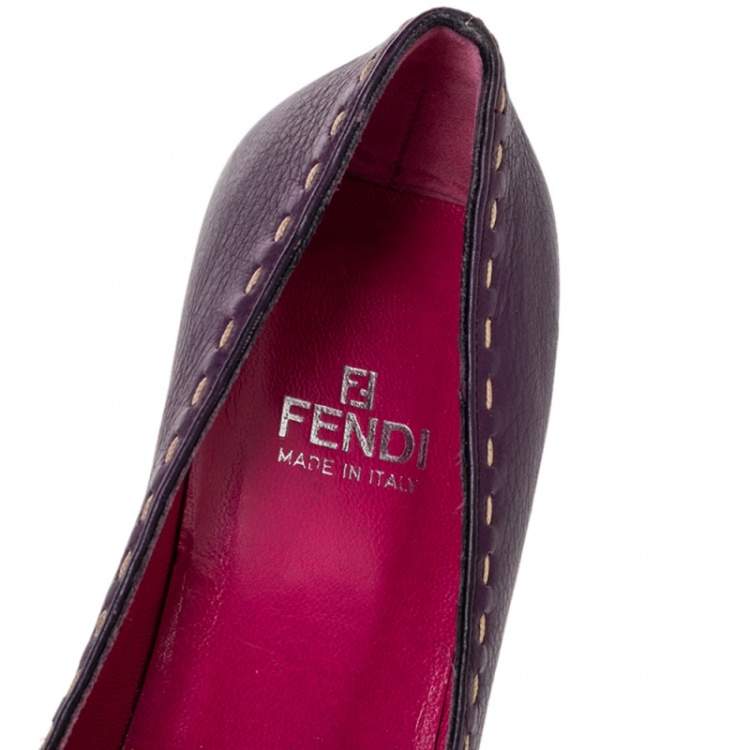 Pre Owned Fendi Purple Leather Slip on Loafers Pumps Size 37.5
