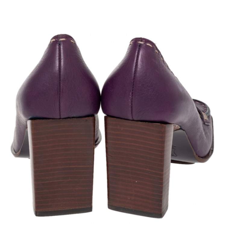 Pre Owned Fendi Purple Leather Slip on Loafers Pumps Size 37.5
