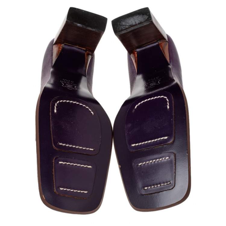 Pre Owned Fendi Purple Leather Slip on Loafers Pumps Size 37.5