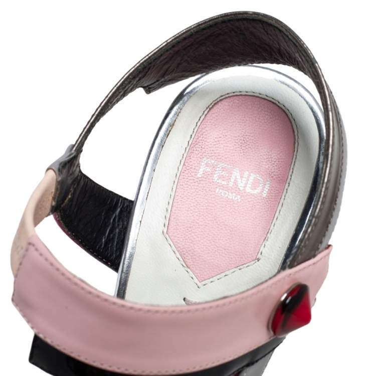 Pre Owned Fendi Multicolor Leather Embellished Peep Toe Slingback Sandals Size 37