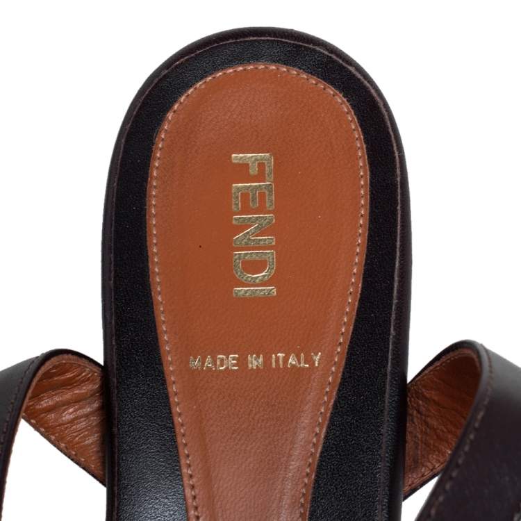 Pre Owned Fendi Tobacco Zucca Canvas and Leather Ankle Strap Flat Sandals Size37