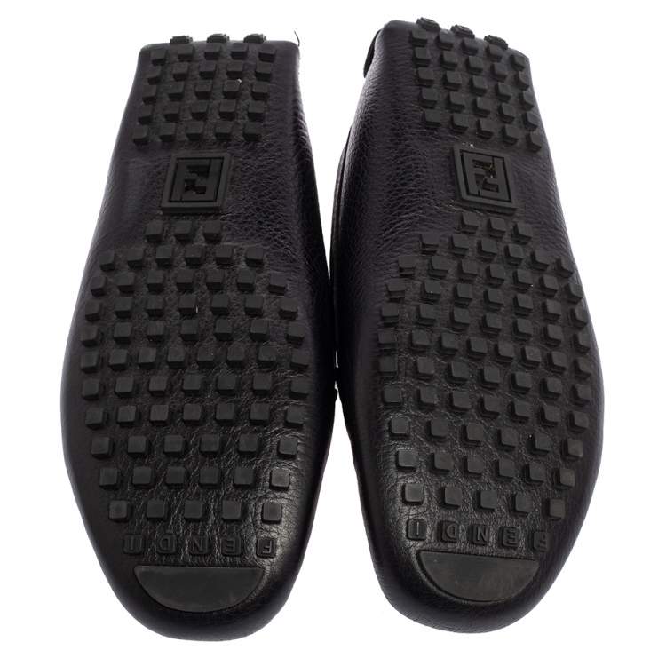 Pre Owned Fendi Black Leather FF Slip On Loafers Size 38.5