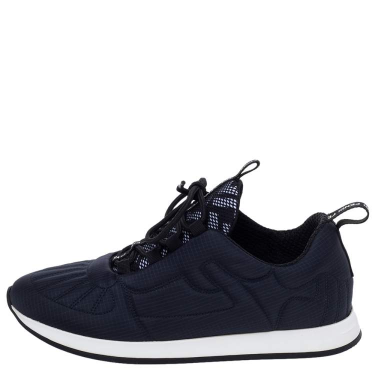 Pre Owned Fendi Navy Blue Stretch Fabric FFreedom Lace-up Sneakers Size 37