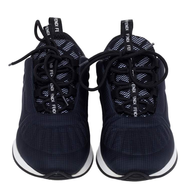 Pre Owned Fendi Navy Blue Stretch Fabric FFreedom Lace-up Sneakers Size 37