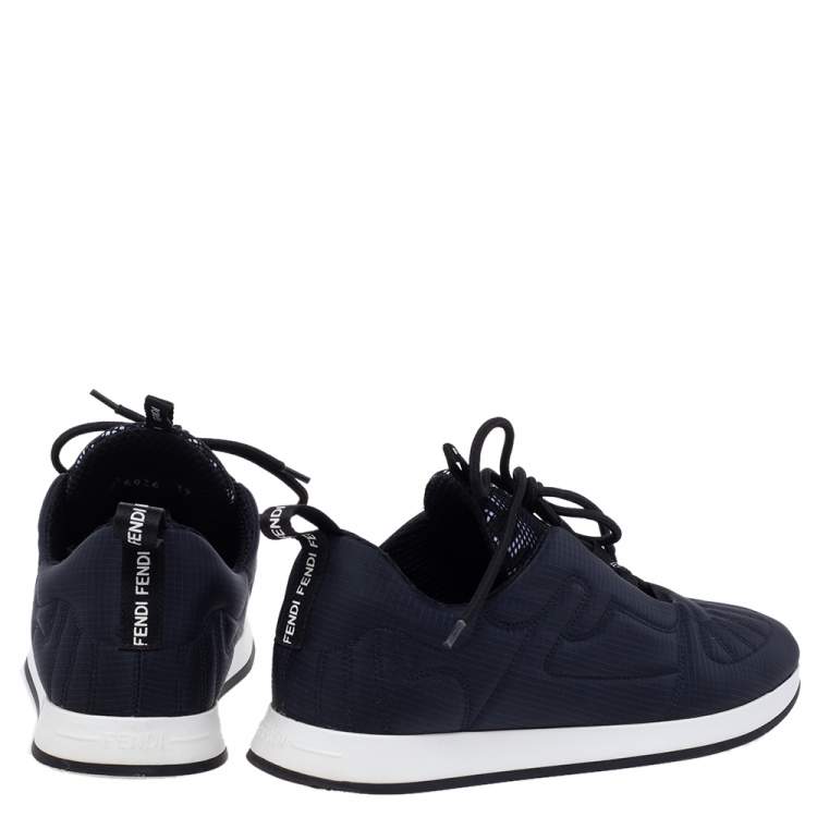 Pre Owned Fendi Navy Blue Stretch Fabric FFreedom Lace-up Sneakers Size 37