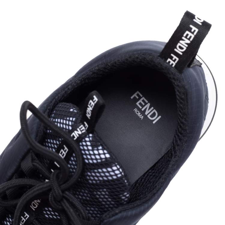 Pre Owned Fendi Navy Blue Stretch Fabric FFreedom Lace-up Sneakers Size 37