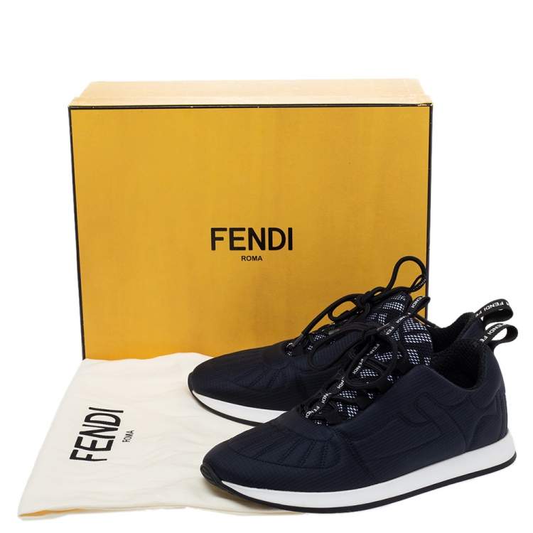 Pre Owned Fendi Navy Blue Stretch Fabric FFreedom Lace-up Sneakers Size 37