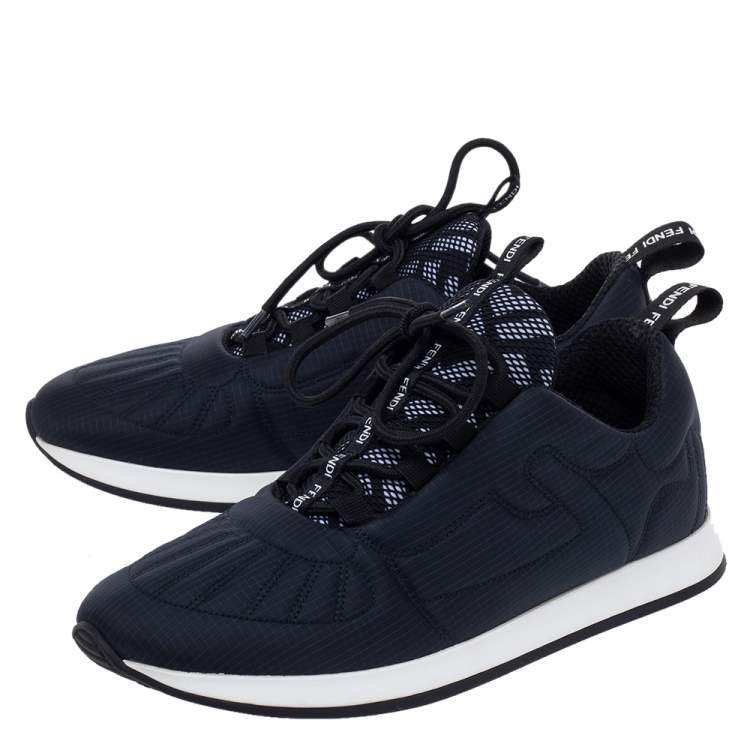 Pre Owned Fendi Navy Blue Stretch Fabric FFreedom Lace-up Sneakers Size 37