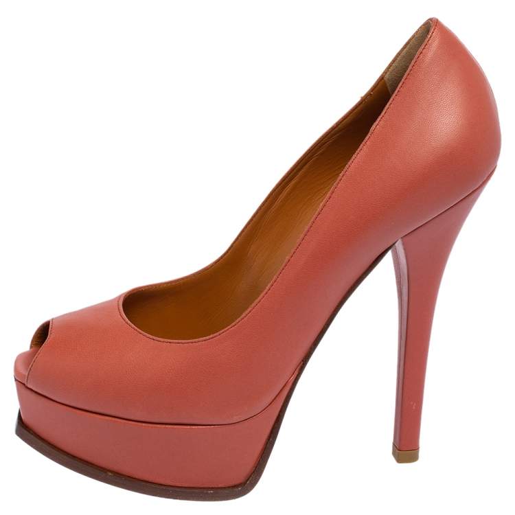 Pre Owned Fendi Pink Leather Fendista Peep Toe Platform Pumps Size 39.5