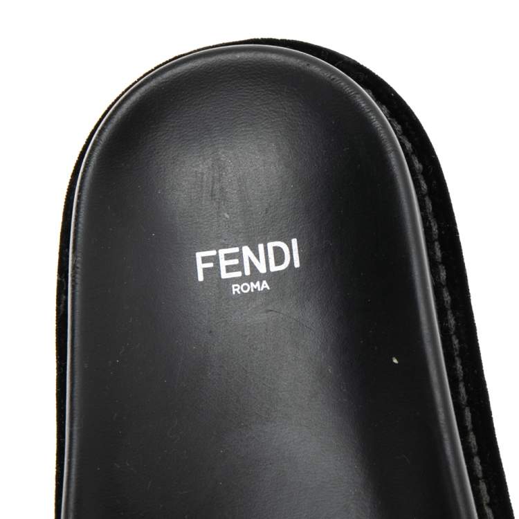 Pre Owned Fendi Brown FF Velvet Monogram Slide Sandals Size 38