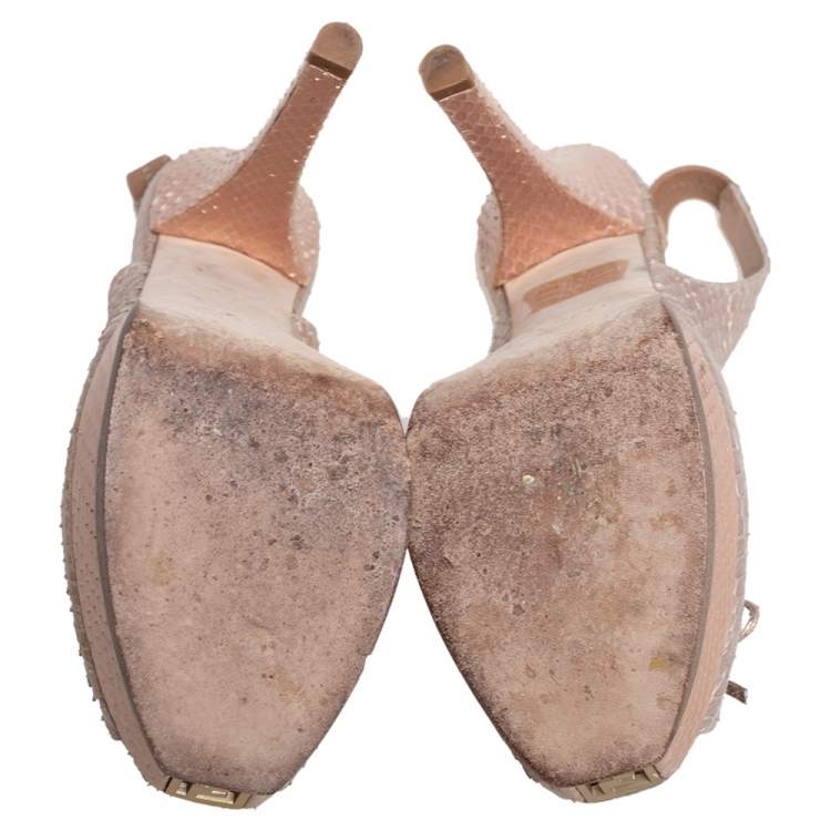 Pre Owned Fendi Beige Python Fendista Bow Peep Toe Platform Pumps Size 39
