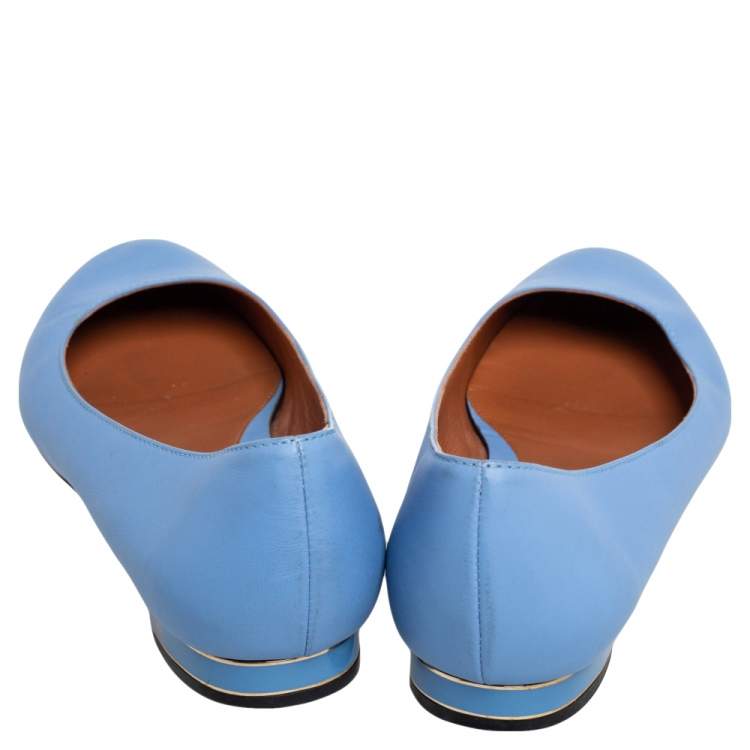 Pre Owned Fendi Blue Leather Ballet Flats Size 38.5