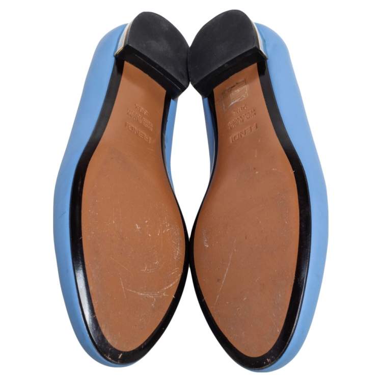 Pre Owned Fendi Blue Leather Ballet Flats Size 38.5