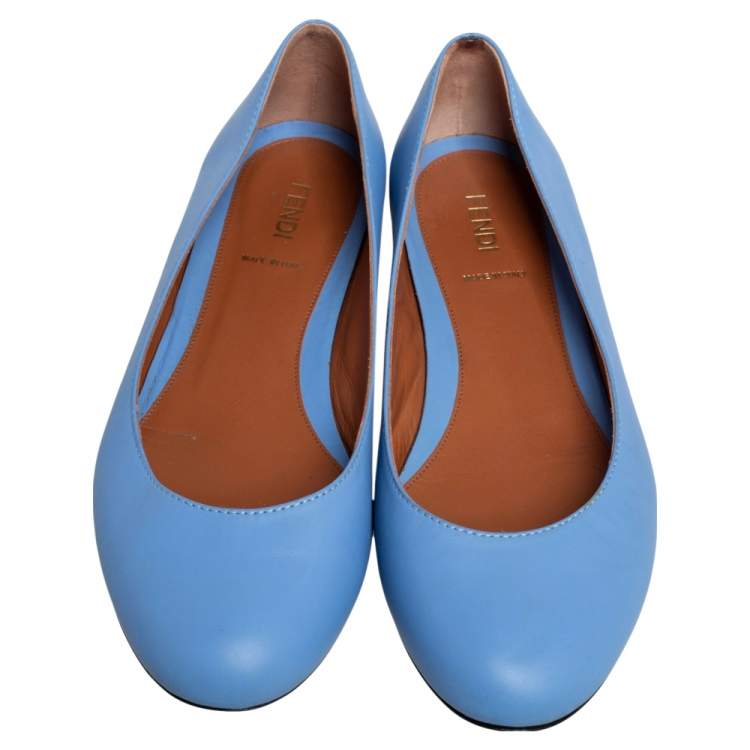 Pre Owned Fendi Blue Leather Ballet Flats Size 38.5
