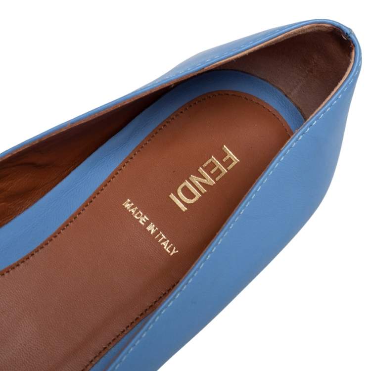 Pre Owned Fendi Blue Leather Ballet Flats Size 38.5