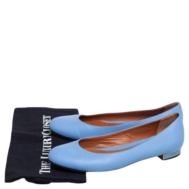 Pre Owned Fendi Blue Leather Ballet Flats Size 38.5