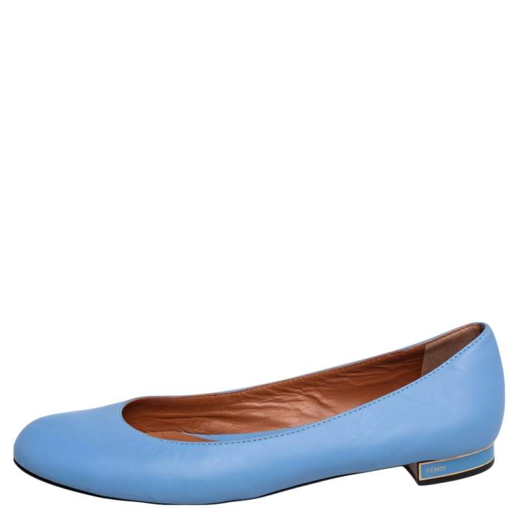 Pre Owned Fendi Blue Leather Ballet Flats Size 38.5