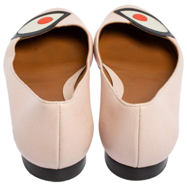 Pre Owned Fendi Pink Textured Leather Eye Detail Ballet Flats Size 38