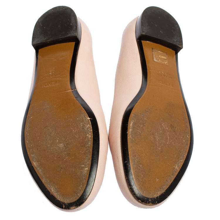Pre Owned Fendi Pink Textured Leather Eye Detail Ballet Flats Size 38