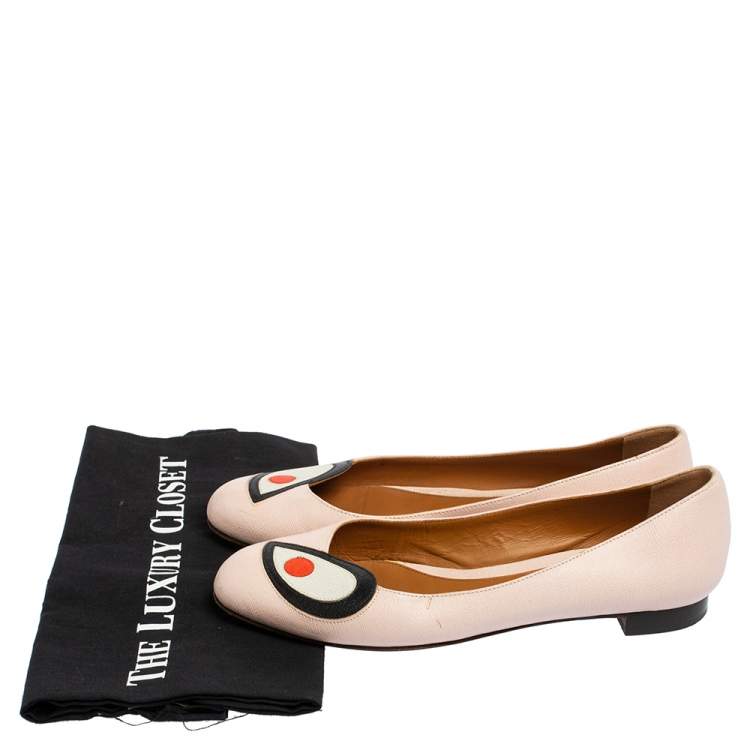 Pre Owned Fendi Pink Textured Leather Eye Detail Ballet Flats Size 38