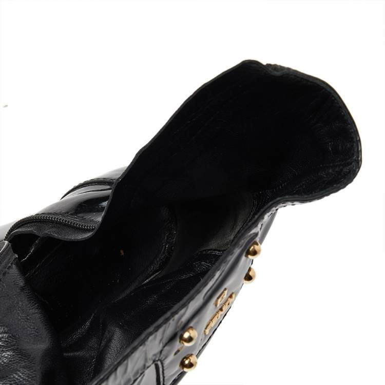 Pre Owned Fendi Black Patent Leather Ankle Length Boots Size 38.5