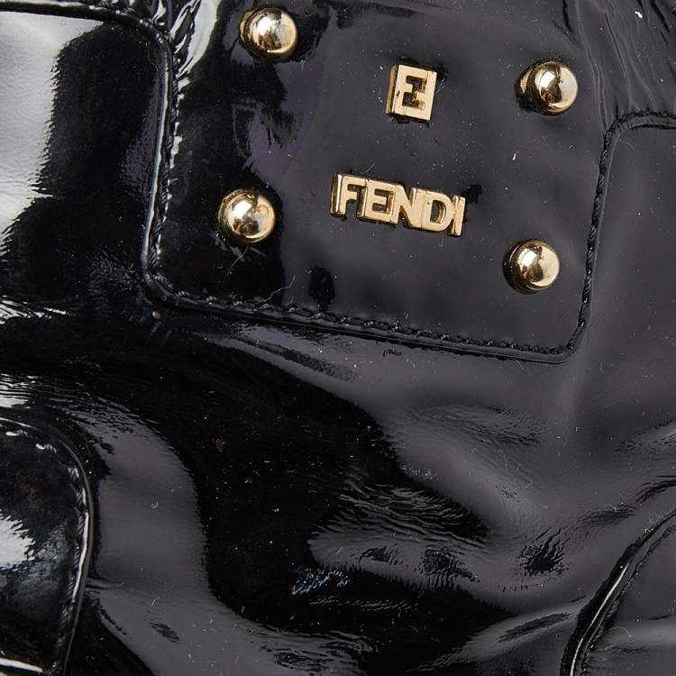 Pre Owned Fendi Black Patent Leather Ankle Length Boots Size 38.5