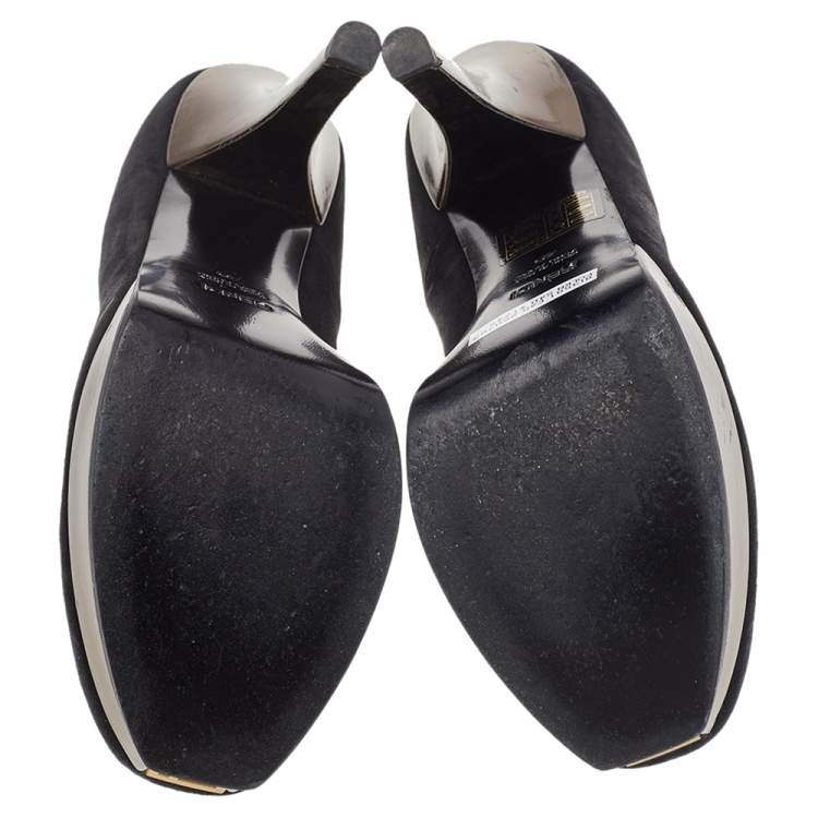 Pre Owned Fendi Black Leather Fendista Platform Pumps Size 40