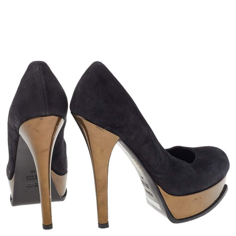 Pre Owned Fendi Black Leather Fendista Platform Pumps Size 40