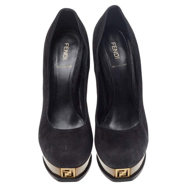 Pre Owned Fendi Black Leather Fendista Platform Pumps Size 40