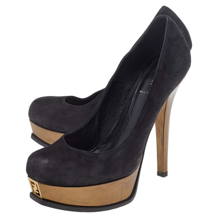 Pre Owned Fendi Black Leather Fendista Platform Pumps Size 40