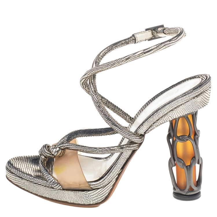 Pre Owned Fendi Metallic Leather Rope Strappy Sandals Size 37