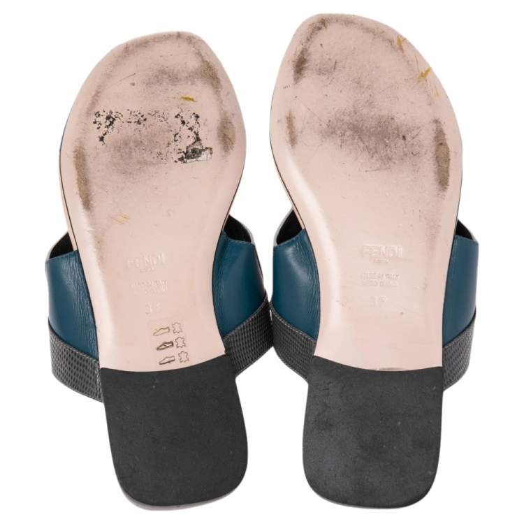 Pre Owned Fendi Multicolor Croc Embossed and Leather Bug Monster Thong Sandals Size 37