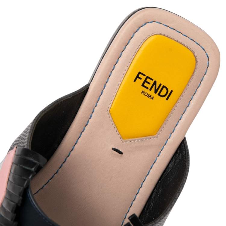 Pre Owned Fendi Multicolor Croc Embossed and Leather Bug Monster Thong Sandals Size 37