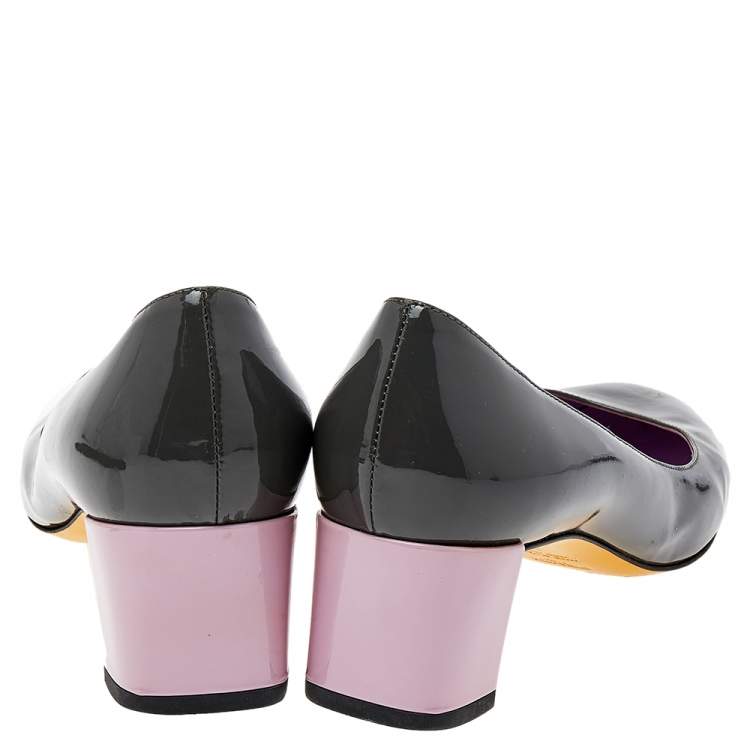Pre Owned Fendi Grey/Purple Patent Leather Block Heel Pumps Size 37