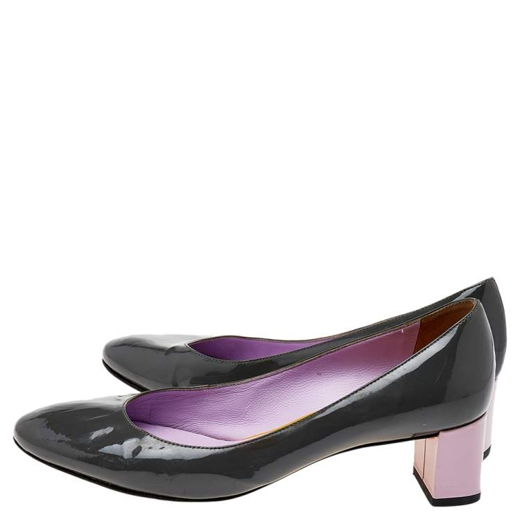 Pre Owned Fendi Grey/Purple Patent Leather Block Heel Pumps Size 37