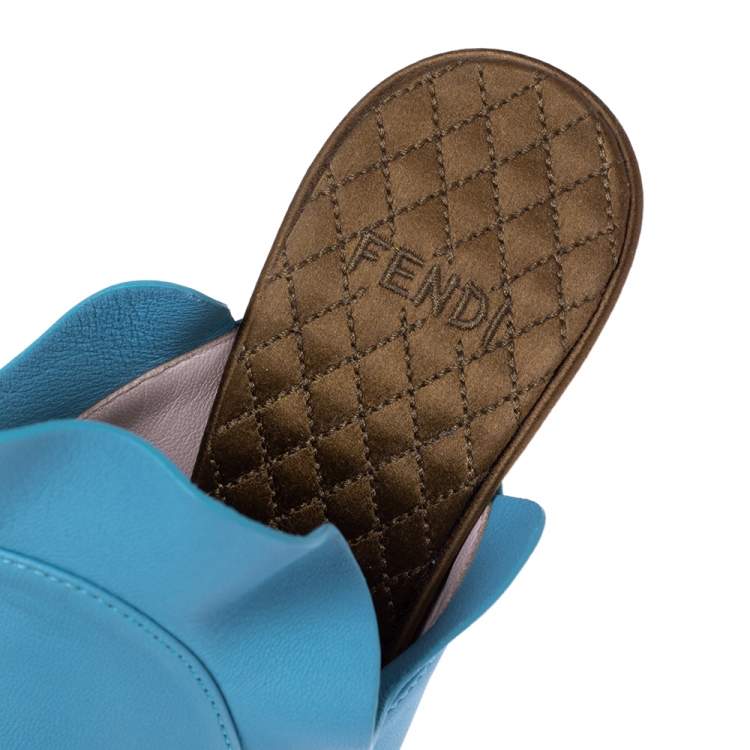 Pre Owned Fendi Blue Leather Stocking Heel Mule Sandals Size 37