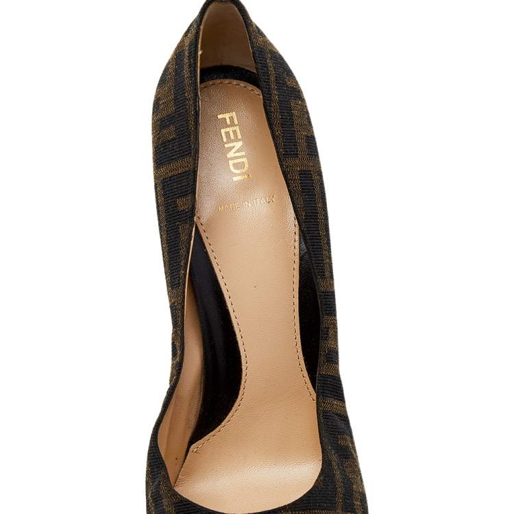 Pre Owned Fendi Brown Canvas Fendista Platform Pumps Size 39