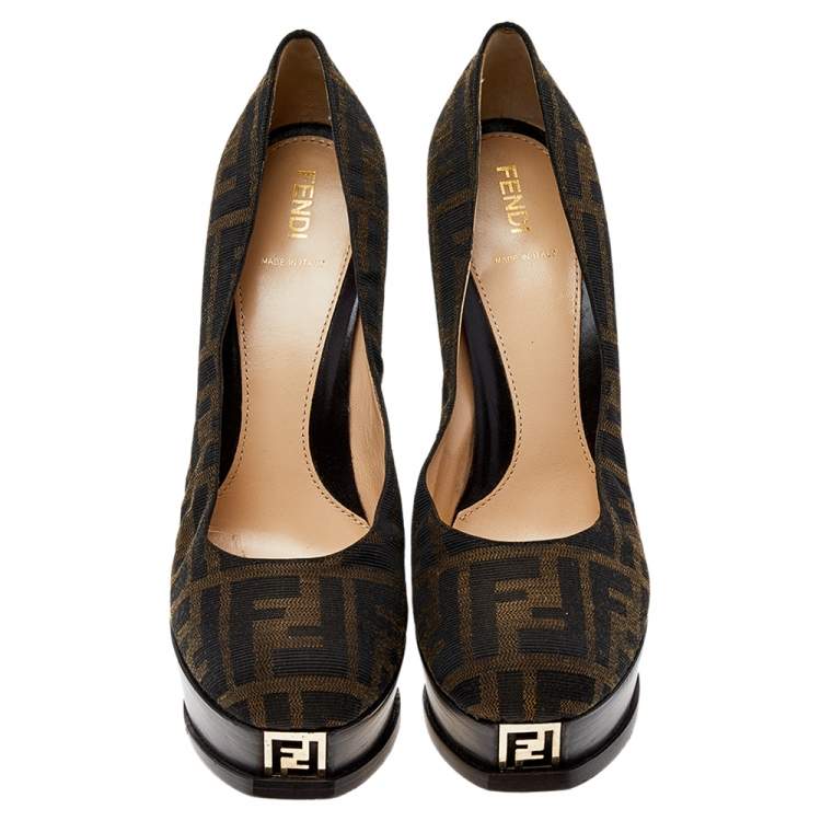Pre Owned Fendi Brown Canvas Fendista Platform Pumps Size 39