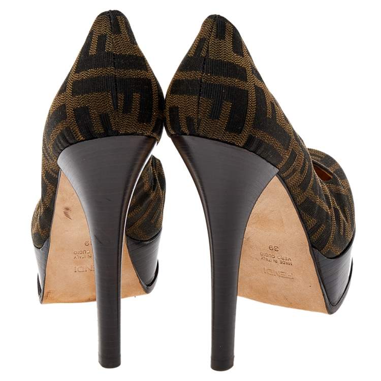 Pre Owned Fendi Brown Canvas Fendista Platform Pumps Size 39