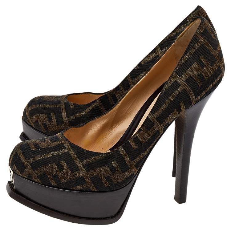 Pre Owned Fendi Brown Canvas Fendista Platform Pumps Size 39