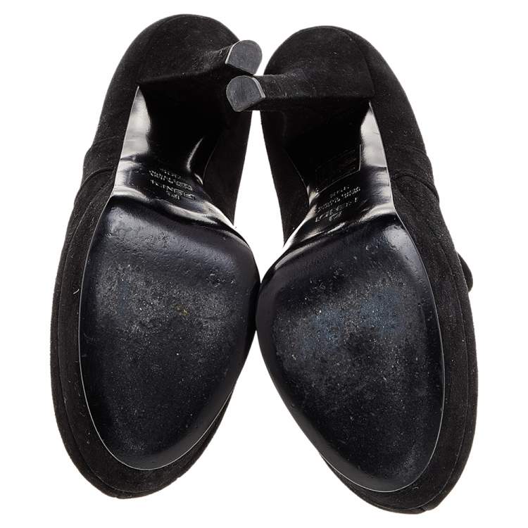 Pre Owned Fendi Black Suede Platform Ankle Strap Pumps Size 39.5