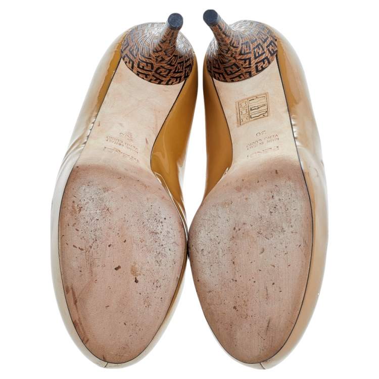 Pre Owned Fendi Beige Patent Leather Platform Pumps Size 36