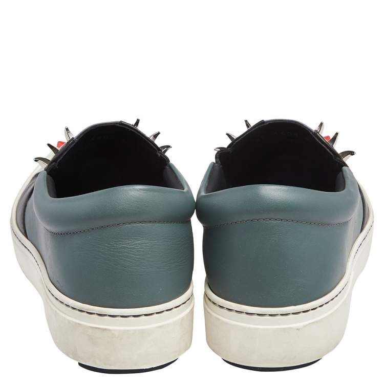 Pre Owned Fendi Black Leather Monster Slip On Sneakers Size 36