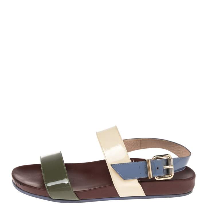 Fendi Multicolor Patent Leather Slingback Flat Sandals Size