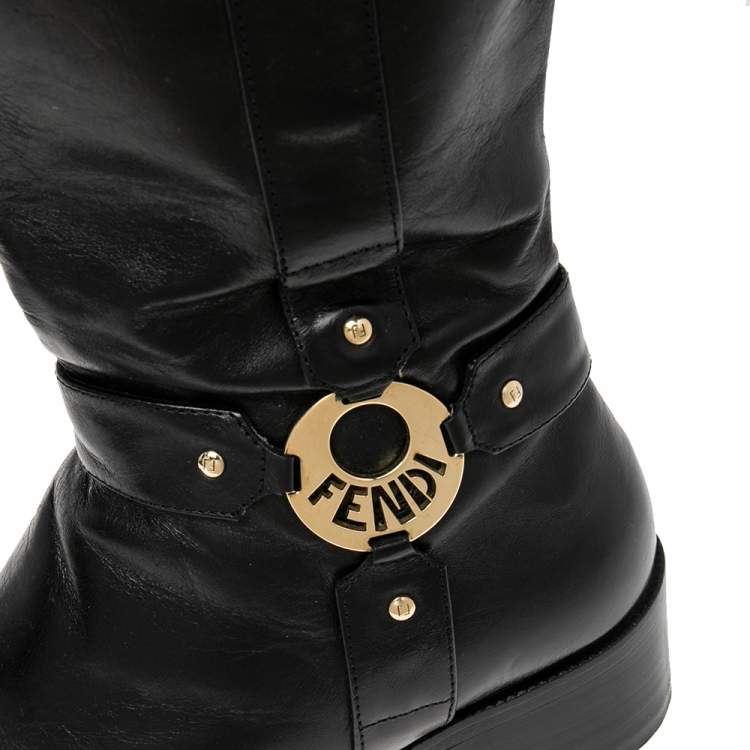 مملوكة مسبقًا Fendi Black Leather Knee High Boots Size 39
