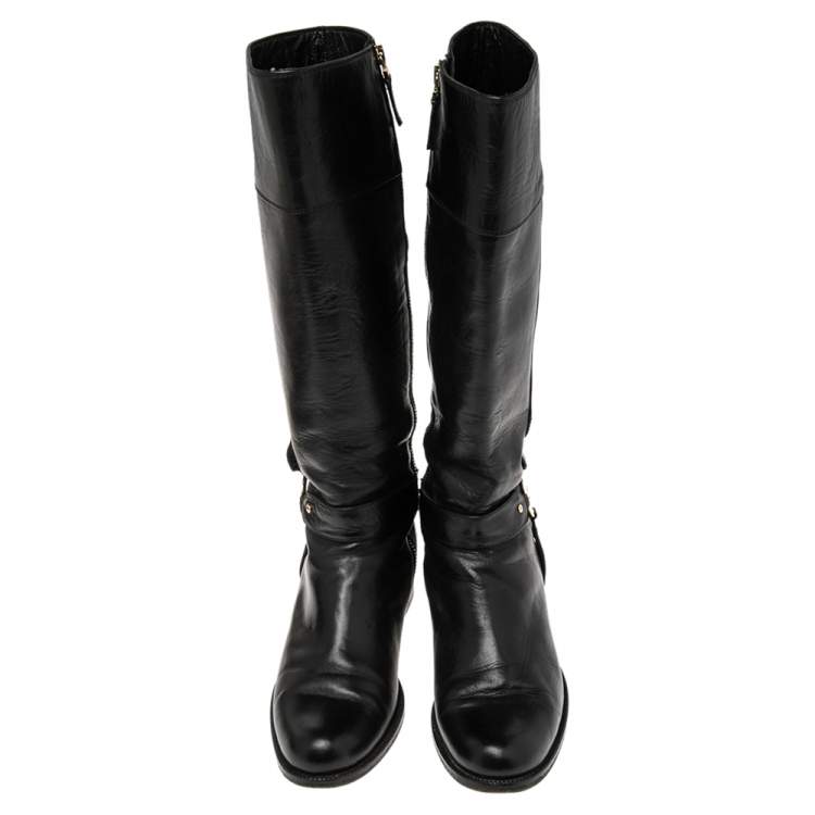 مملوكة مسبقًا Fendi Black Leather Knee High Boots Size 39